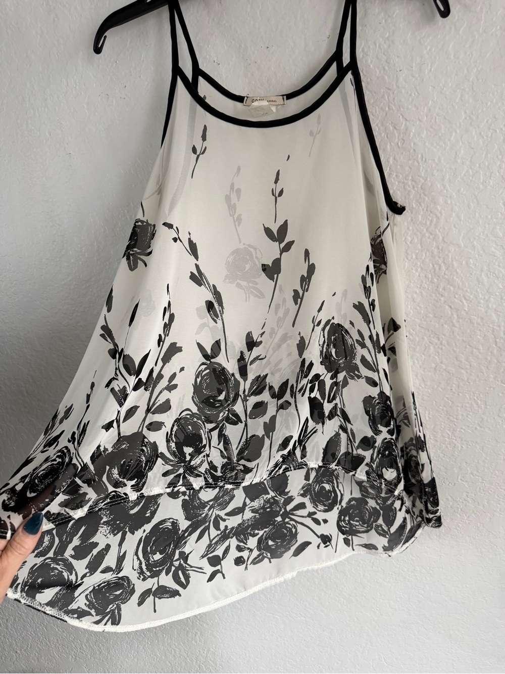 Cozy Casual White and Black Floral Cami Tank